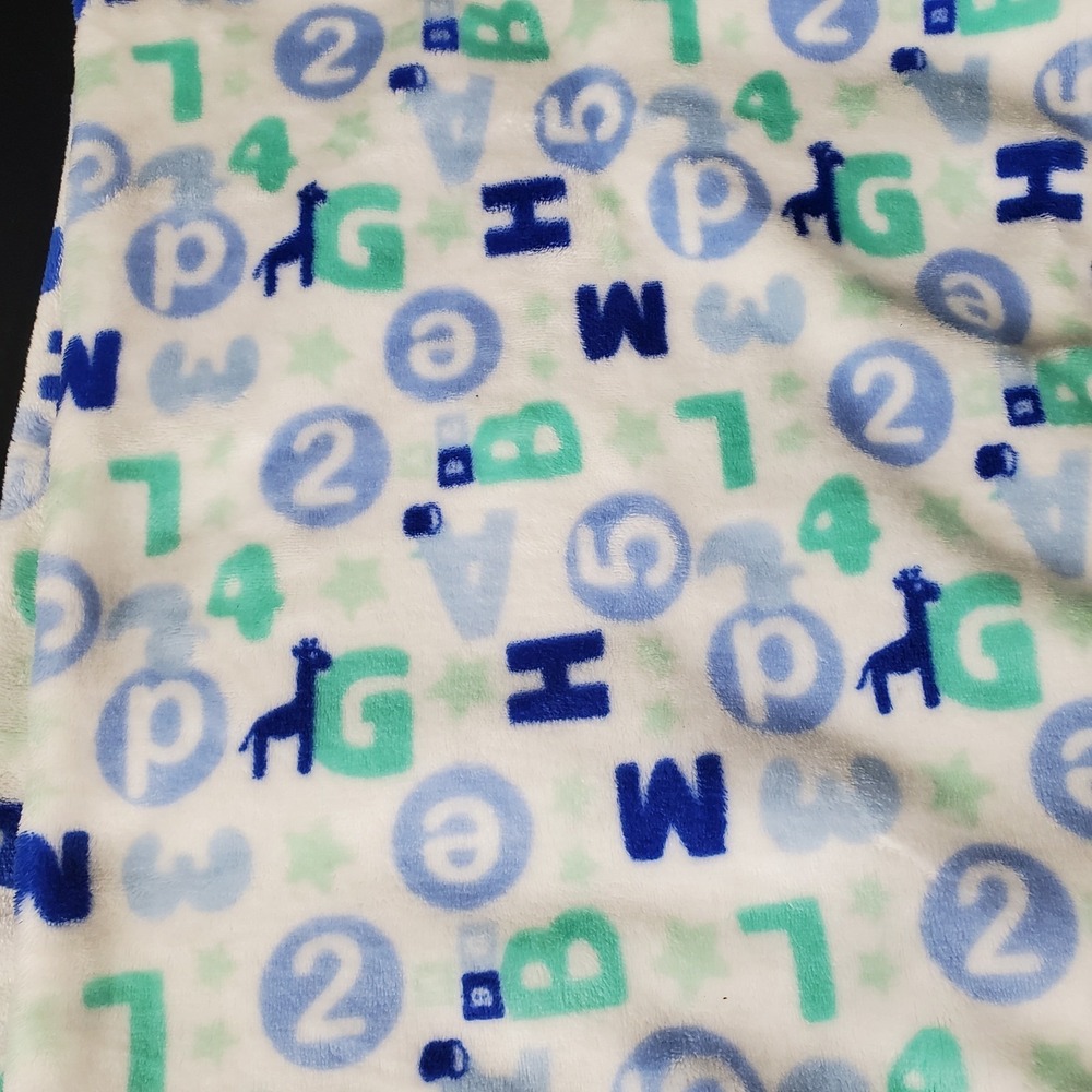 Baby Starters Blue Green Alphabet Numbers Giraffe Star Baby‎ Blanket Plush 30x36
